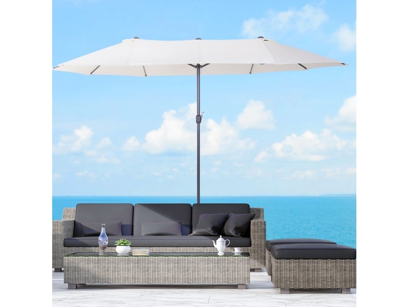  Parasol double xxl beige avec manivelle, ovale, aération intégrée, structure en métal, 455 x 265 x 238 cm  - Conforama B
