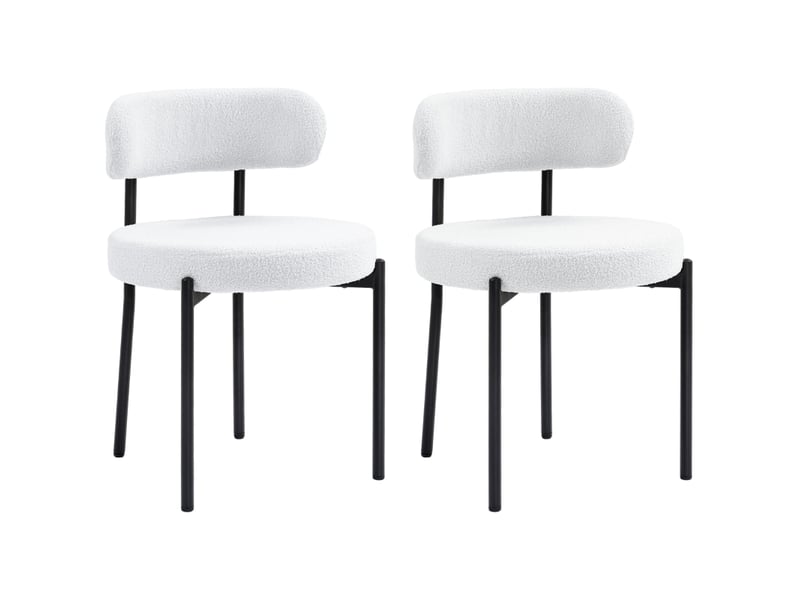 Lot de 2 chaises blanc crème - revêtement polaire, assise rembourrée, piètement métal, confortables, idéal salon  - Conforama A