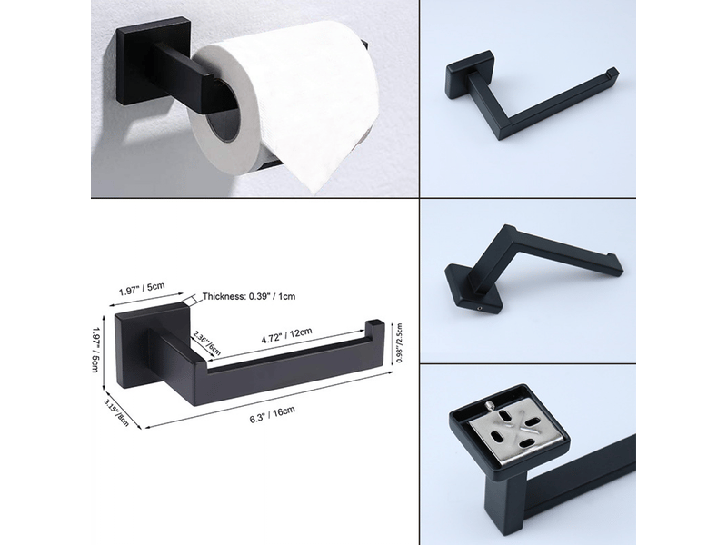  Porte-papier toilette noir, porte-rouleau en acier inoxydable pour salle de bain et cuisine (carré)  - Conforama D