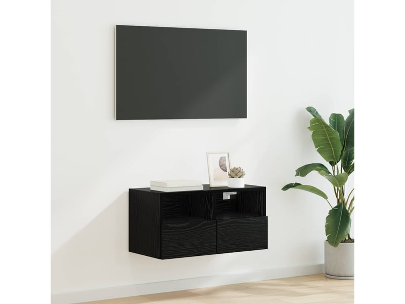  Meuble tv - banc tv - meuble de rangement mural 60 x 30 x 30 cm chêne noir bois d'ingénierie  - Conforama B