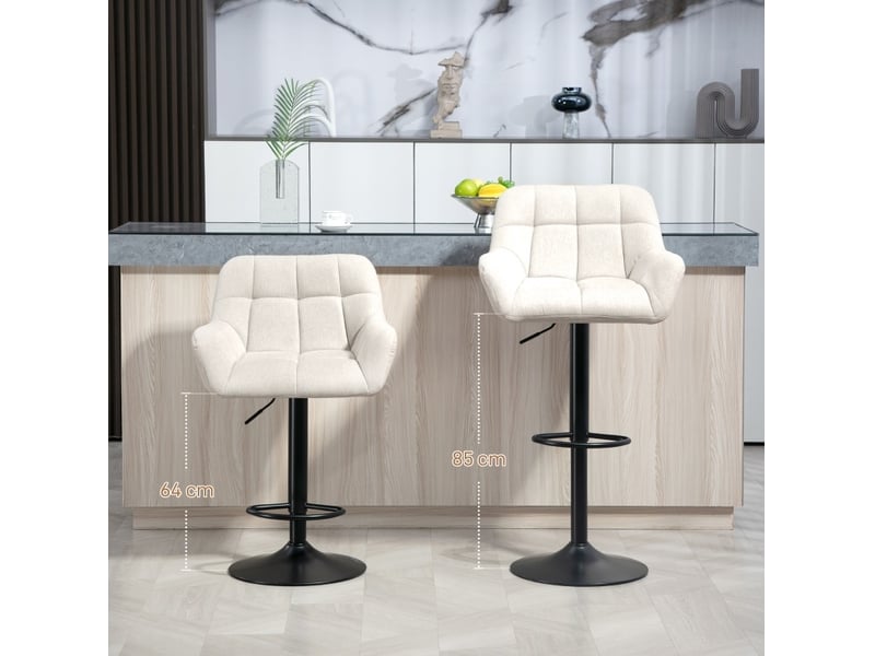  Lot de 2 tabourets de bar rétro réglables en hauteur, rotation 360°, polyuréthane (pu), crème et noir  - Conforama B