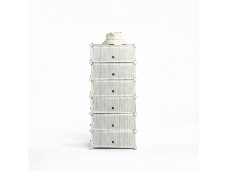  Meuble de rangement modulable avec 6 niches et portes à anneau métallique, anti-basculement, pour chambre, blanc  - Conforama A