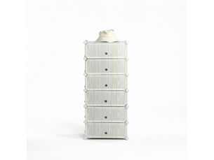 Meuble de rangement modulable avec 6 niches et portes à anneau métallique, anti-basculement, pour chambre, blanc