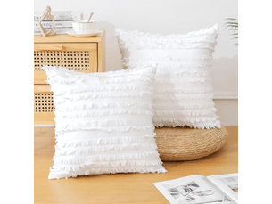 Lot de 2 housses de coussin 45 x 45 cm lin boho décorative taie d'oreiller tassels design housse d'oreiller carré pour canapé chambre canapé maison décor, blanc
