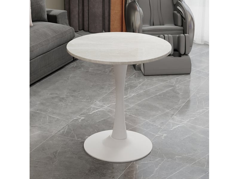  Table basse ronde 70x70x72cm style moderne du milieu du siècle, pieds hauts, marbre reconstitué, blanc  - Conforama D