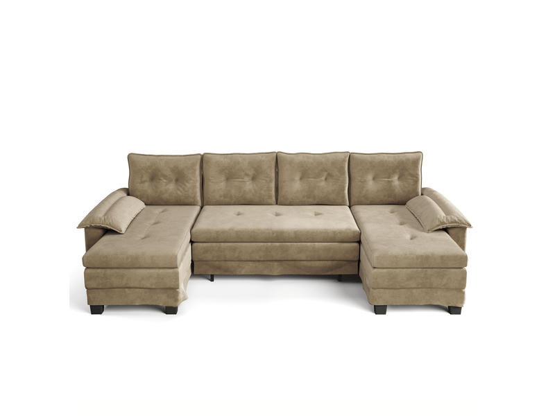  Canapé panoramique en u convertible 278 cm en tissu chenille camel, lit gigogne, port... IKSETERA TRADING LTD - Conforama E