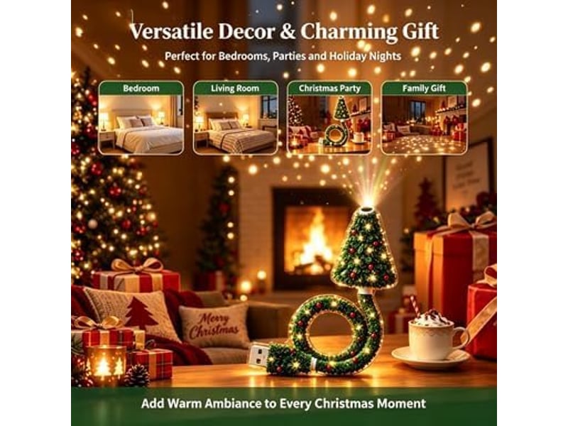  Lot de 1 projecteur de plafond sapin de noël, plug and play hd – veilleuse de fête avec 6 motifs, pour chambre et décoration  - Conforama C