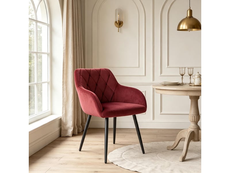 Chaise de salle à manger avec accoudoirs, chaise de détente, chaise rembourrée confortable, chaise fonctionnelle, rouge - Conforama W
