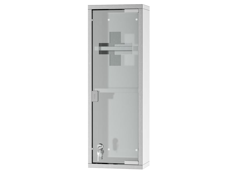  Armoire à pharmacie 2 étagères 3 niveaux 20l x 12l x 58h cm porte verre trempé symbole croix acier inox.  - Conforama A