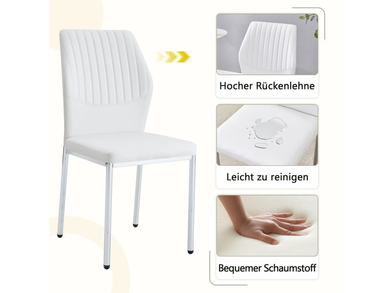 Lot de 4 chaises de salle à manger en cuir pu blanc, pieds en métal argenté, style luxe léger, hauteur 93 cm - Conforama W