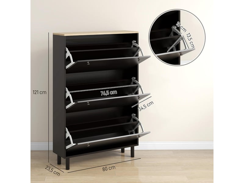  Meuble à chaussures 3 tiroirs rabattables noir 80 x 23,5 x 121 cm  - Conforama C