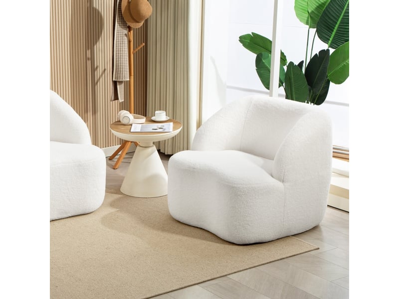  Fauteuil rembourré cocooning avec dossier épais et base antidérapante, design courbé en polyester crème 81 × 82 × 73,5 cm  - Conforama B