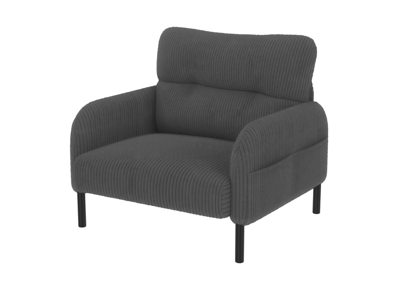  Fauteuil d'accent 67x75x79cm – fauteuil lounge contemporain avec assise profonde et poches latérales double face – velours côtelé - anthracite  - Conforama A