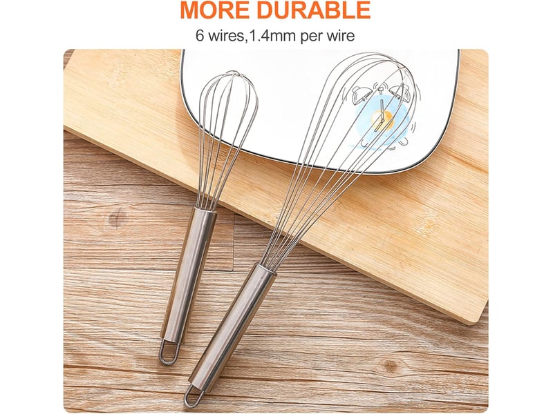  3pcs argent, fouet cuisine inox professionnel, batteur manuel à œufs contient 21cm, 26cm, 29cm, fouet pour mélanger, remuer la pâte  - Conforama E
