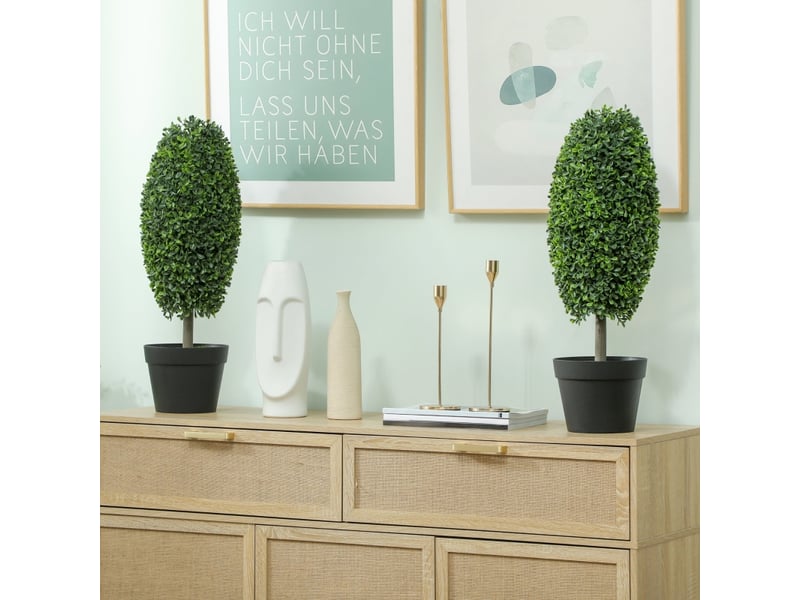  Plantes artificielles lot de 2 avec feuillage résistant aux uv pour intérieur et extérieur en plastique vert 60 cm  - Conforama B