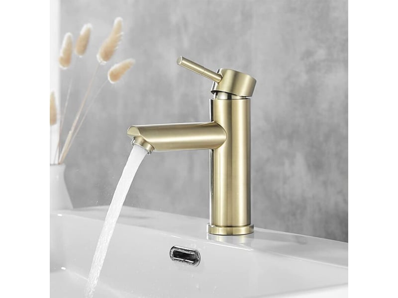  Mitigeur lavabo monocommande inox or brossé eau chaude et froide salle de bain PB389370 - Conforama D