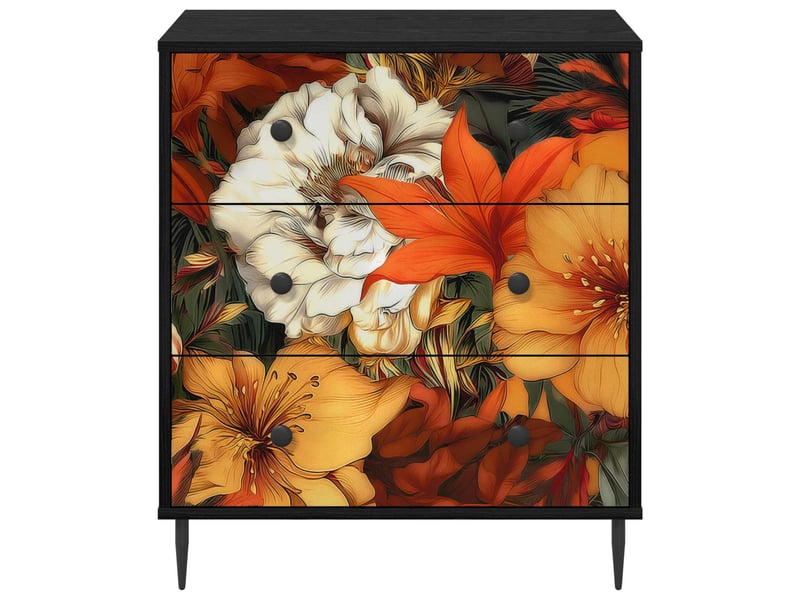  Commode chambre, meuble de rangement gennep impression de lys 66 x 36,5 x 76 cm chêne noir  - Conforama D
