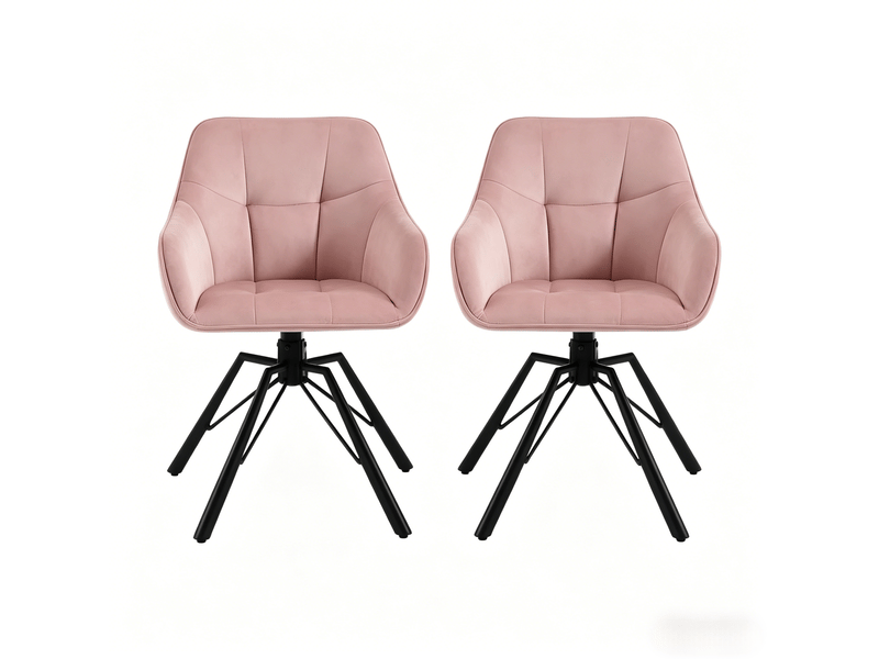  Fauteuil de salle à manger 2 pièces pivotant à 360°, métal et velours rose  - Conforama A