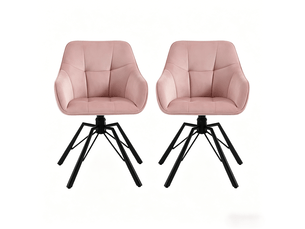 Fauteuil de salle à manger 2 pièces pivotant à 360°, métal et velours rose