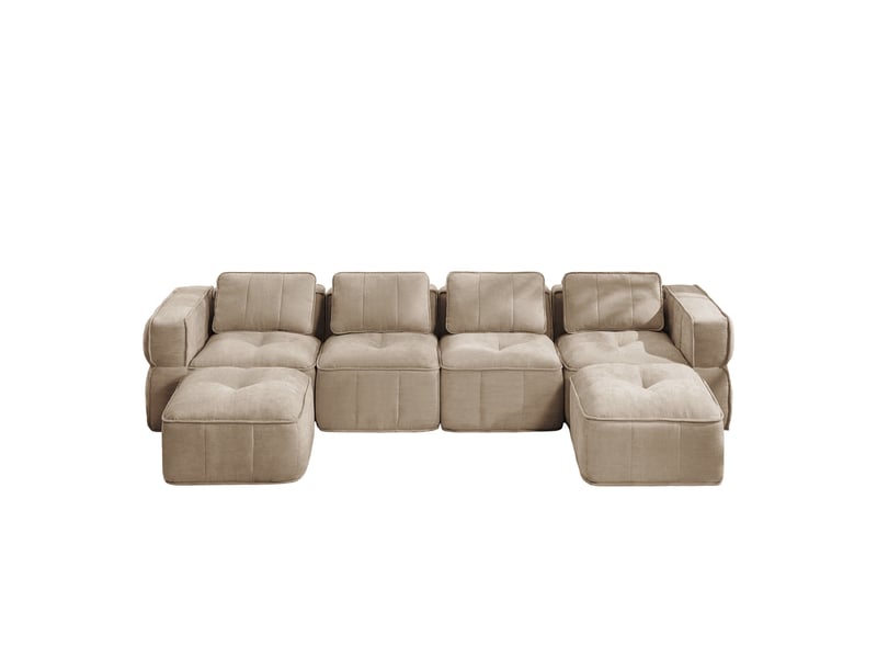  Canapé panoramique en u modulable 4 places avec 2 poufs - lpospi - sans cadre, mousse 32d, polyester sable  - Conforama A