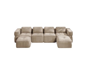 Canapé panoramique en u modulable 4 places avec 2 poufs - lpospi - sans cadre, mousse 32d, polyester sable