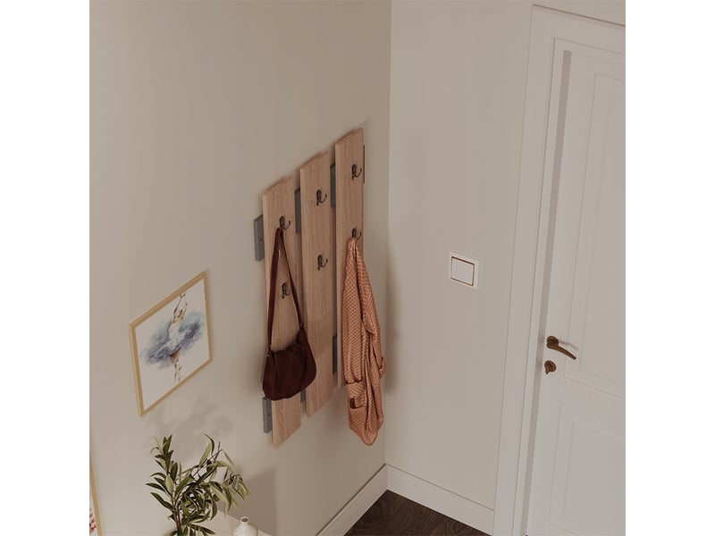  Porte-manteau mural en chêne sonoma avec poignées, style loft scandinave  - Conforama C