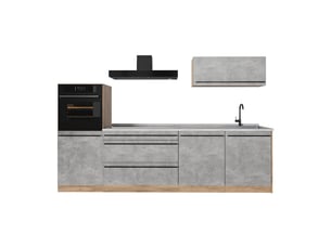 Vicco cuisine, bétonchêne doré, 280cm plan de travail marbre