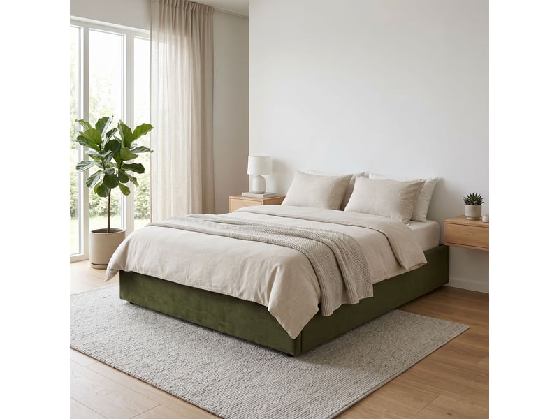  Lit coffre 140x190 velours kaki terre de nuit  - Conforama B