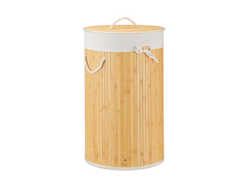  Panier à linge rond pliable grande capacité 65 x 41 cm transport facile style naturel en bambou beige 13_0005148  - Conforama A