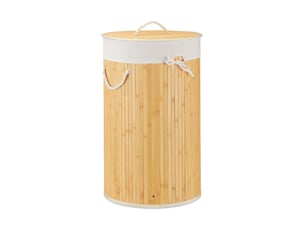 Panier à linge rond pliable grande capacité 65 x 41 cm transport facile style naturel en bambou beige 13_0005148
