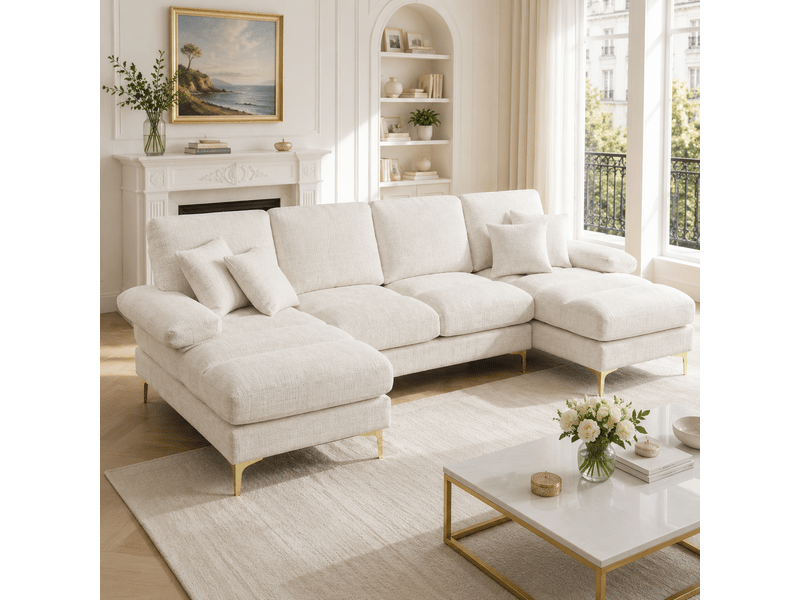  Canapé d'angle, canapé chenille – en chenille, pour salon, pour appartement, forme u  - Conforama C
