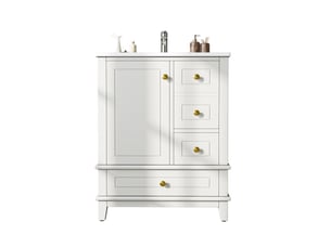 Meuble sous vasque avec 3 tiroirs, rangements et porte à fermeture douce - vasque en céramique, mdf blanc
