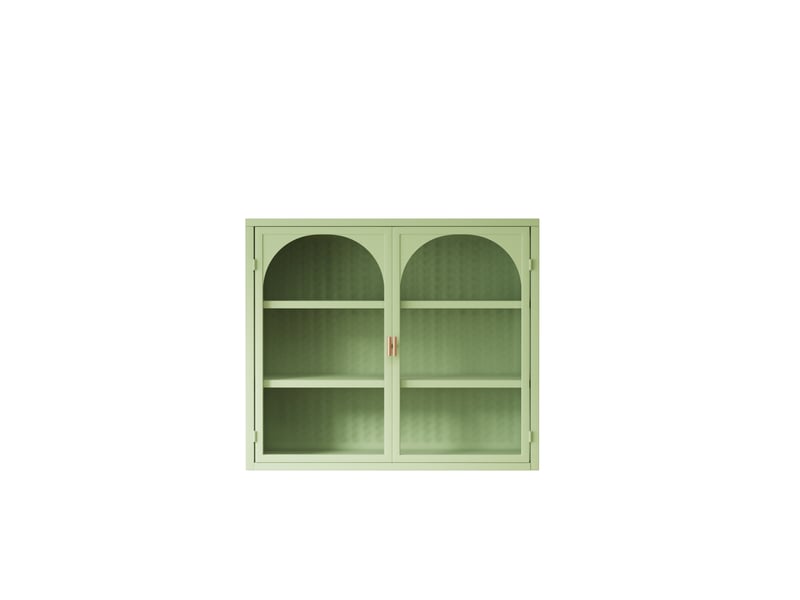  Armoire murale modèle woven 70 cm, vert, 2 portes vitrées, 3 niveaux, motif tressé, rangement moderne  - Conforama A