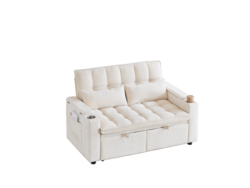  Canapé-lit 3 en 1 142 cm – coussins moelleux, 2 lombaires, tablette et porte-gobelets  - Conforama A
