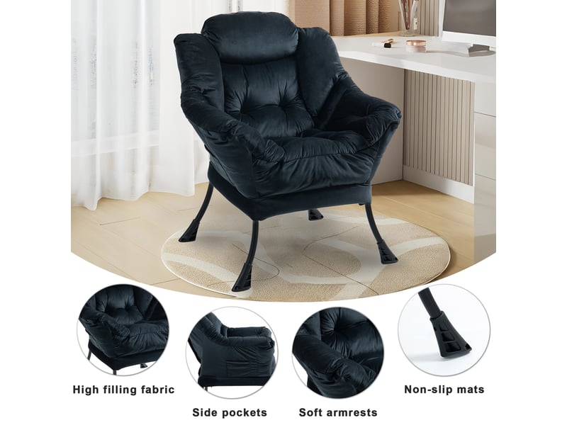  Fauteuil de relaxation avec soutien de la nuque, métal noir  - Conforama C