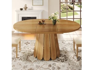 Table à manger ronde, ø 118-158 cm, extensible h, repas, pratique, plateau mdf et bois, piètement métal, coloris marron