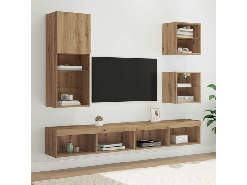  Meuble tv - unités murales tv avec led 5 pcs chêne artisanal  - Conforama B