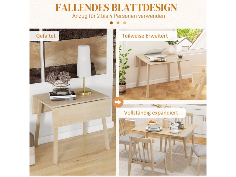 Table de salle à manger pliante pour 2 à 4 personnes avec 2 abattants, en bois de pin, pour cuisine et salle à manger - Conforama E