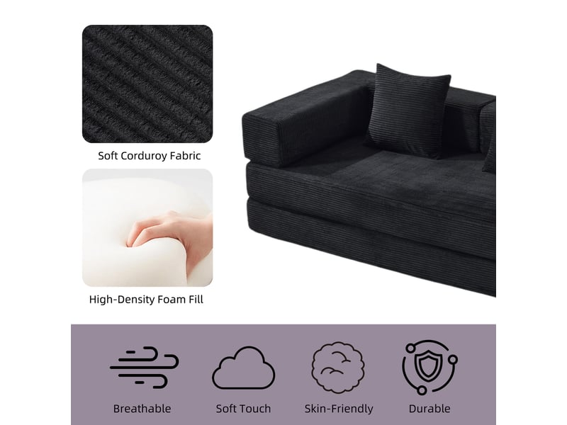 Canapé convertible, canapé-lit, en velours tricoté, noir, pour salon, mobilier pour espace de vie, chambre - Conforama D