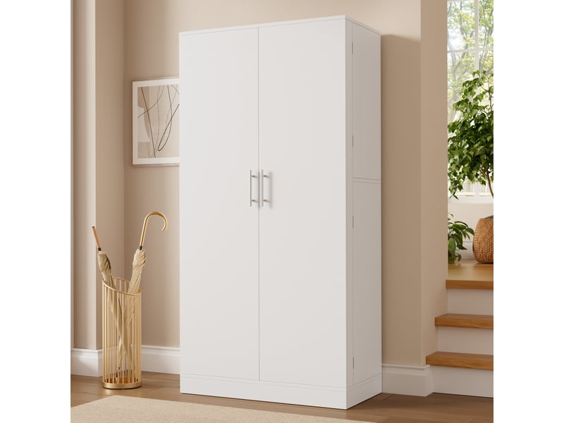  Meuble à chaussures blanc 160x80x40 cm, armoire haute avec portes et étagères ajustables, rangement entrée moderne en panneau de particules  - Conforama R