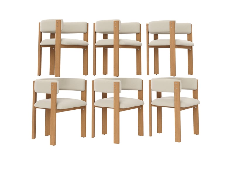  Lot de 6 chaises de salle à manger 47x48x72.5 cm dossier ergonomique métal beige et naturel  - Conforama A