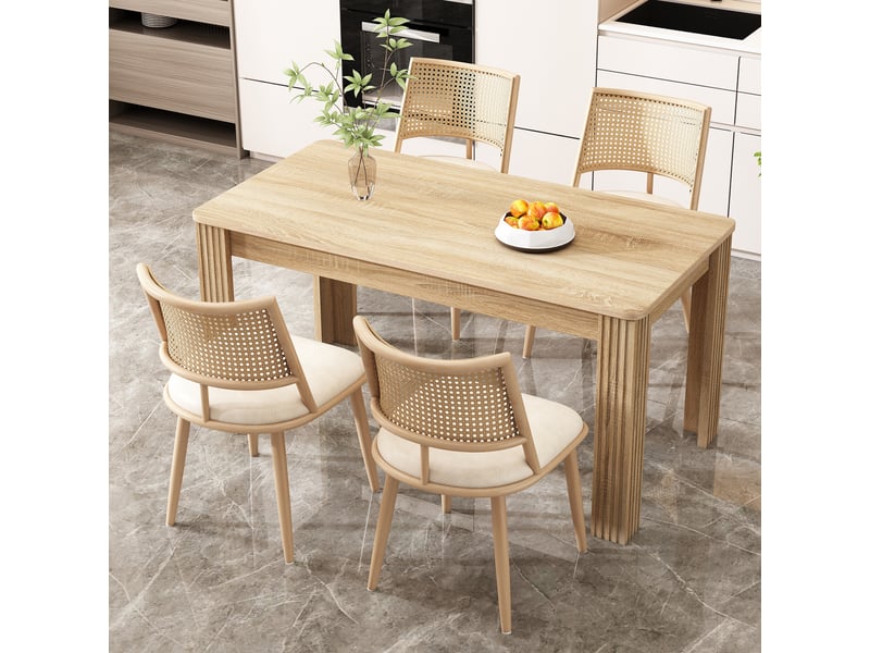  Lot de 4 chaises de salle à manger avec dossier en rotin  - assise rembourrée en pu beige  - Conforama B