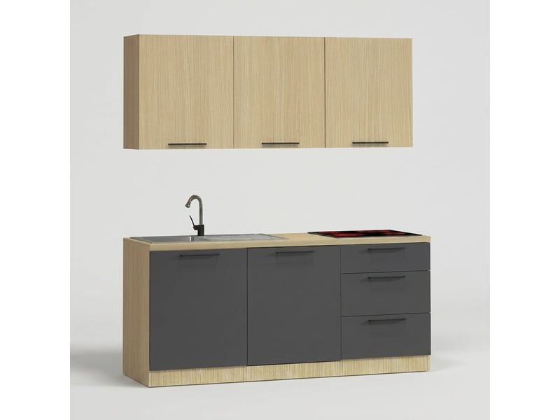 Cuisine complète linéaire moderne avec évier luna 180 - anthracite - Conforama A