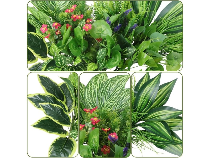 Lot de 14 plantes artificielles d'extérieur résistantes aux uv avec tiges et fleurs en plastique pour jardin, porche, jardinière, terrasse  - Conforama C