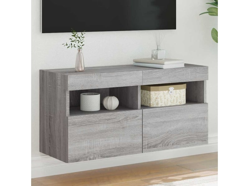 Meuble tv - banc tv - meuble de rangement mural avec lumières led sonoma gris 80x30x40 cm - Conforama B