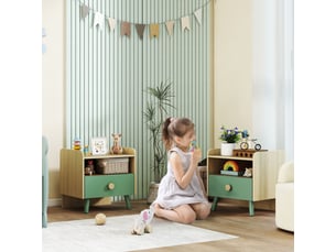 Lot de 2 tables de chevet enfant, tables de nuit enfant avec tiroir et niche, pour chambre d'enfant, 40x32,5x40cm, vert