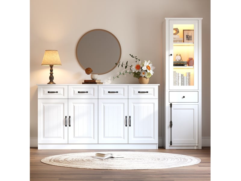  Ensemble meuble de rangement et vitrine avec led coloris blanc  - Conforama D