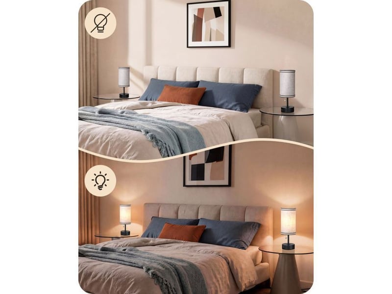 Lampe chevet moderne lot de 2 noir avec abat-jour lin beige usb a usb c 370618_AACKK36331_6_DROPFR - Conforama E