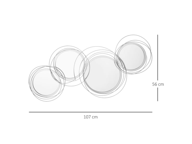  Ensemble de 4 miroirs ronds pour décoration murale, dimensions 107 x 4 x 56 cm, idéal pour l'entrée  - Conforama C