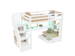 Lit mezzanine 90x200 cm <strong>HAVRYA</strong>  <strong></strong> coloris blanc